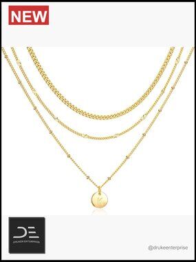 3 PCS Layered Initial Necklace Set 14K Gold Plated Silver Stack Cuban Chain